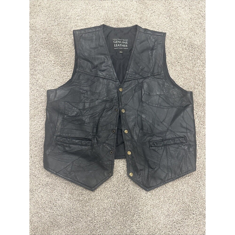 Italian Stone Design Navarre Leather Company Genuine Leather Biker Vest Black